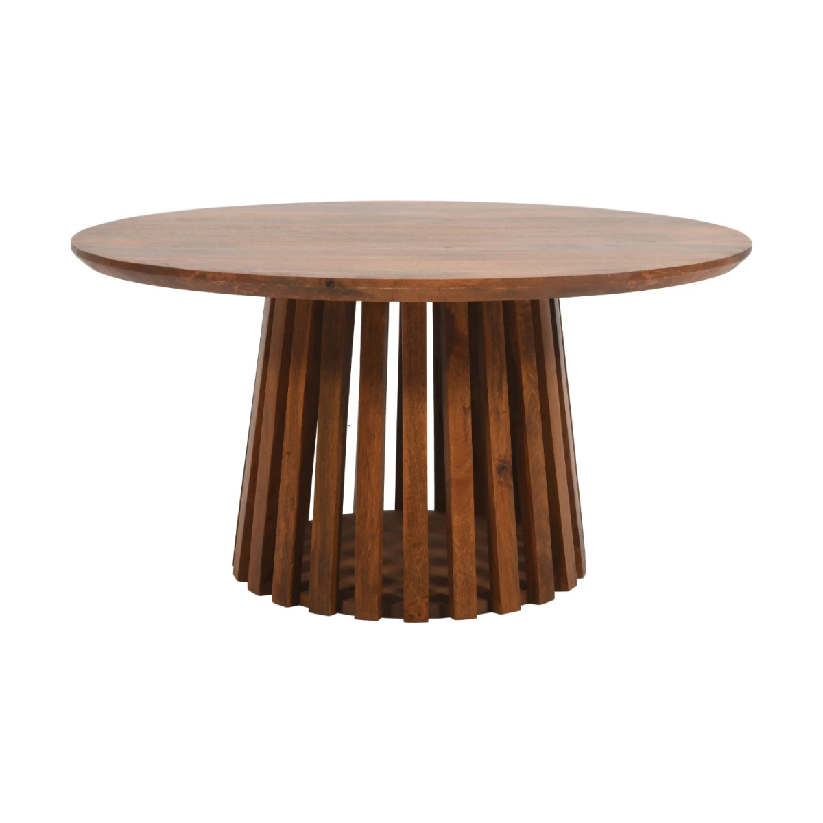 Indian Hub Eco Mango Wood Round CoffeeTable 80cm SlatBase LR - Coffee Table