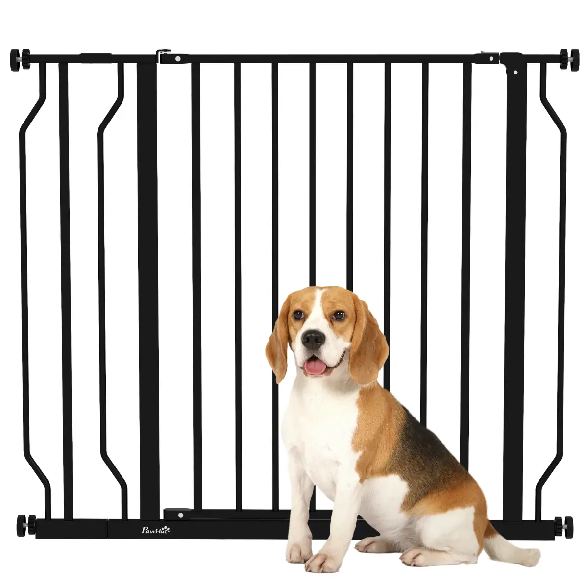 PawHut PawHut Dog Gate Wide Stair Gate with Door Pressure Fit, 75-95W cm, Black - Pet Gate