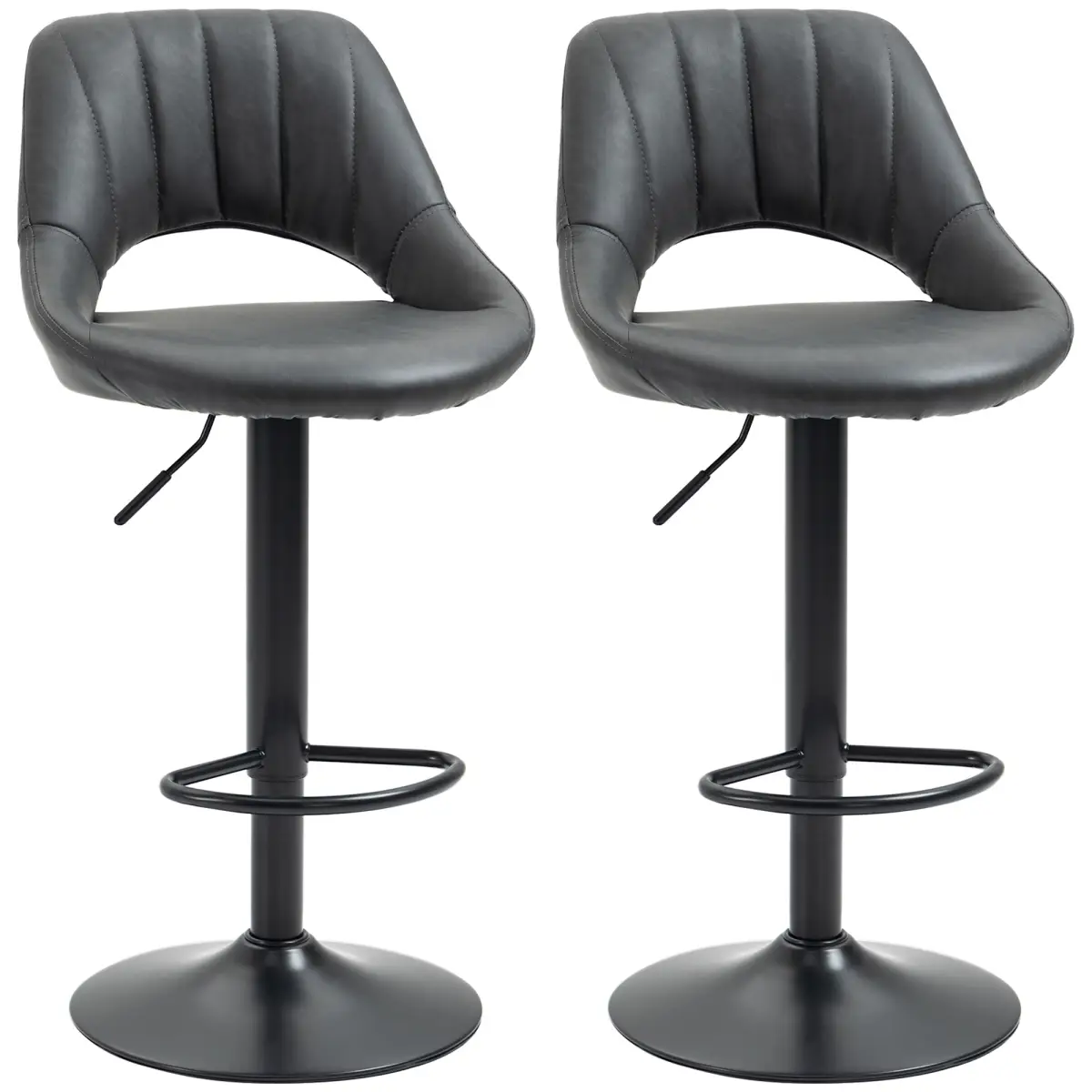 HOMCOM Barstools Set of 2 Adjustable Swivel Height PU Leather Counter Chairs Footrest - Bar Stool