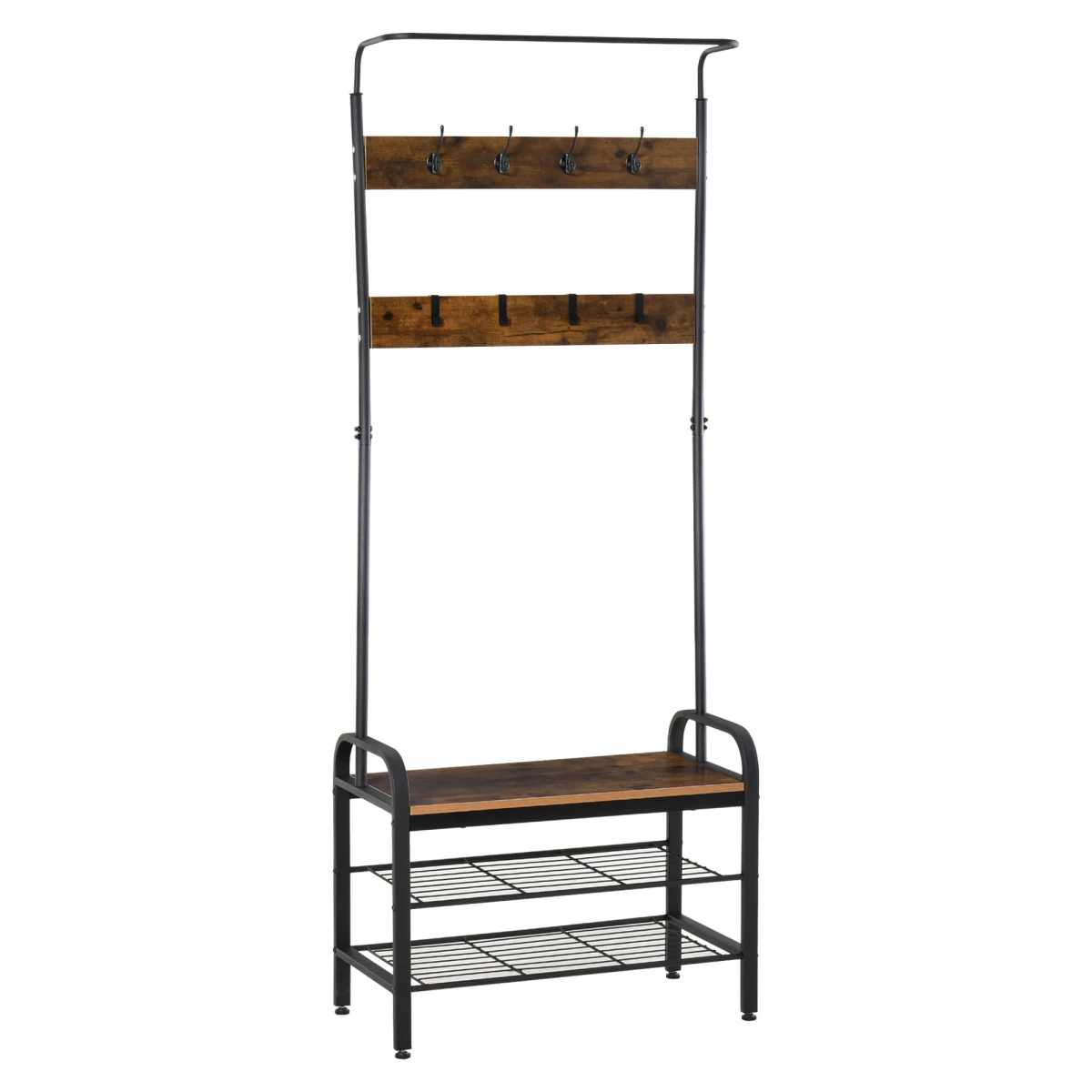 Industrial Coat Rack Stand With 8 Hooks And Brown Storage Shelf Tall Entryway Organizer by Unbranded