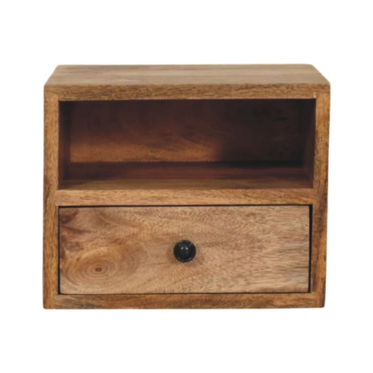 Artisan Furniture Artisan Nightstand Wall Mounted One Drawer Oak Mango Wood Open Shelf For Modern Bedrooms - Bedside Table