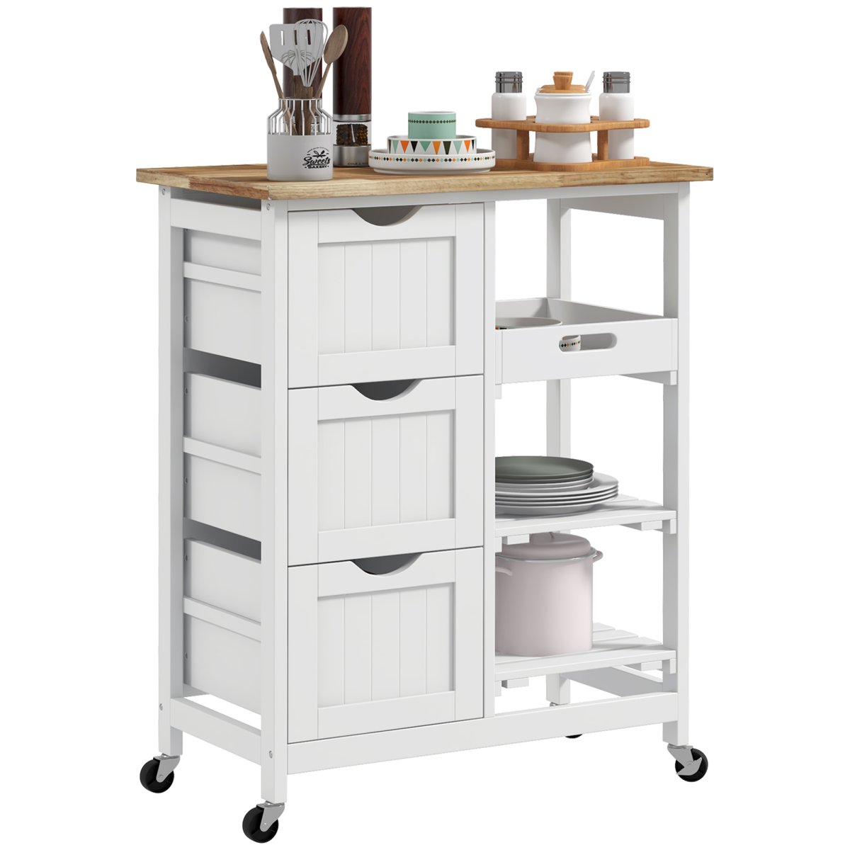 HOMCOM Rolling Kitchen Island Cart, Bar Serving Cart, Compact Trolley White - from HOMCOM