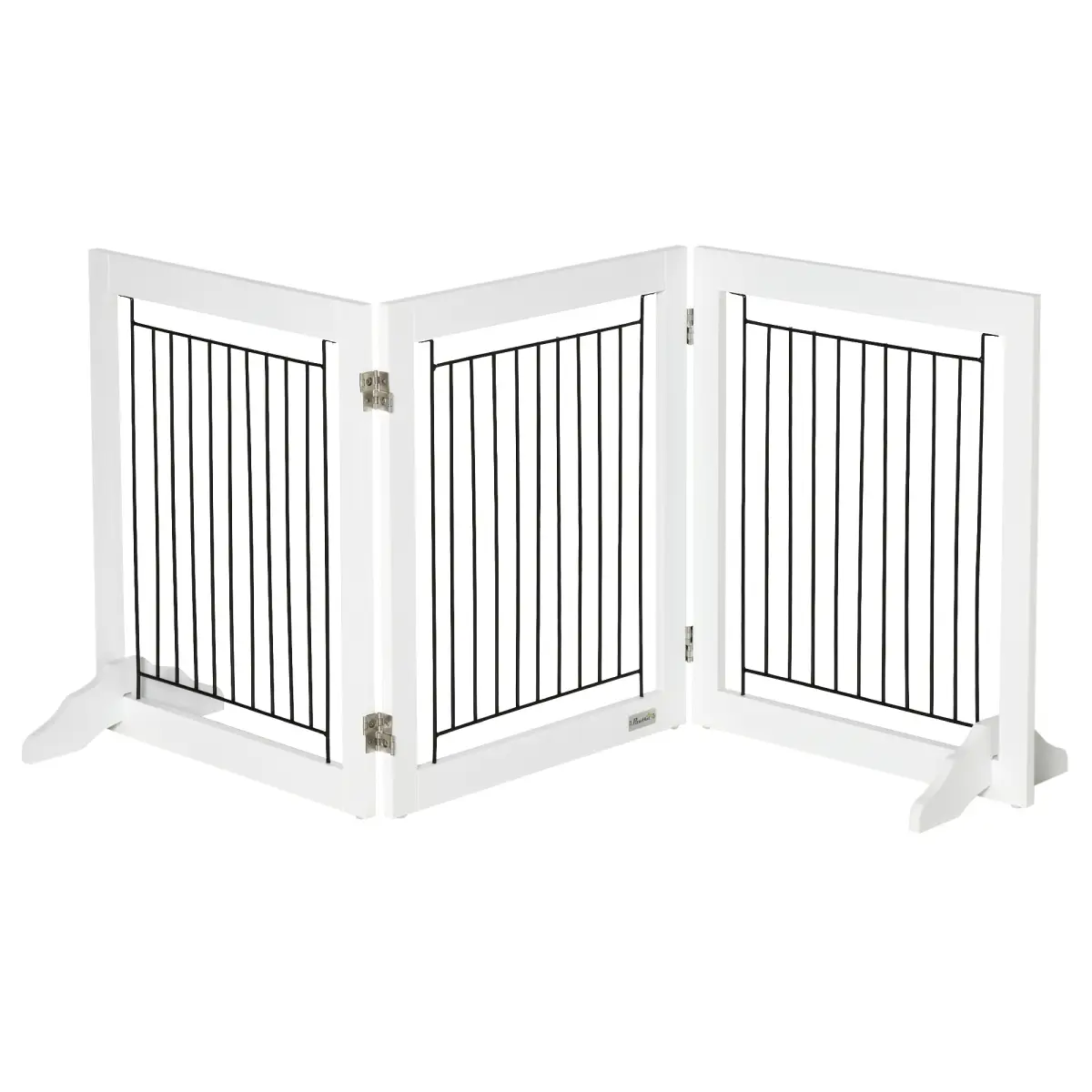 Pawhut Foldable Dog Gate Freestanding Wooden Pet Barrier w/ 3 Panels, 2 Support Feet - Pet Gate