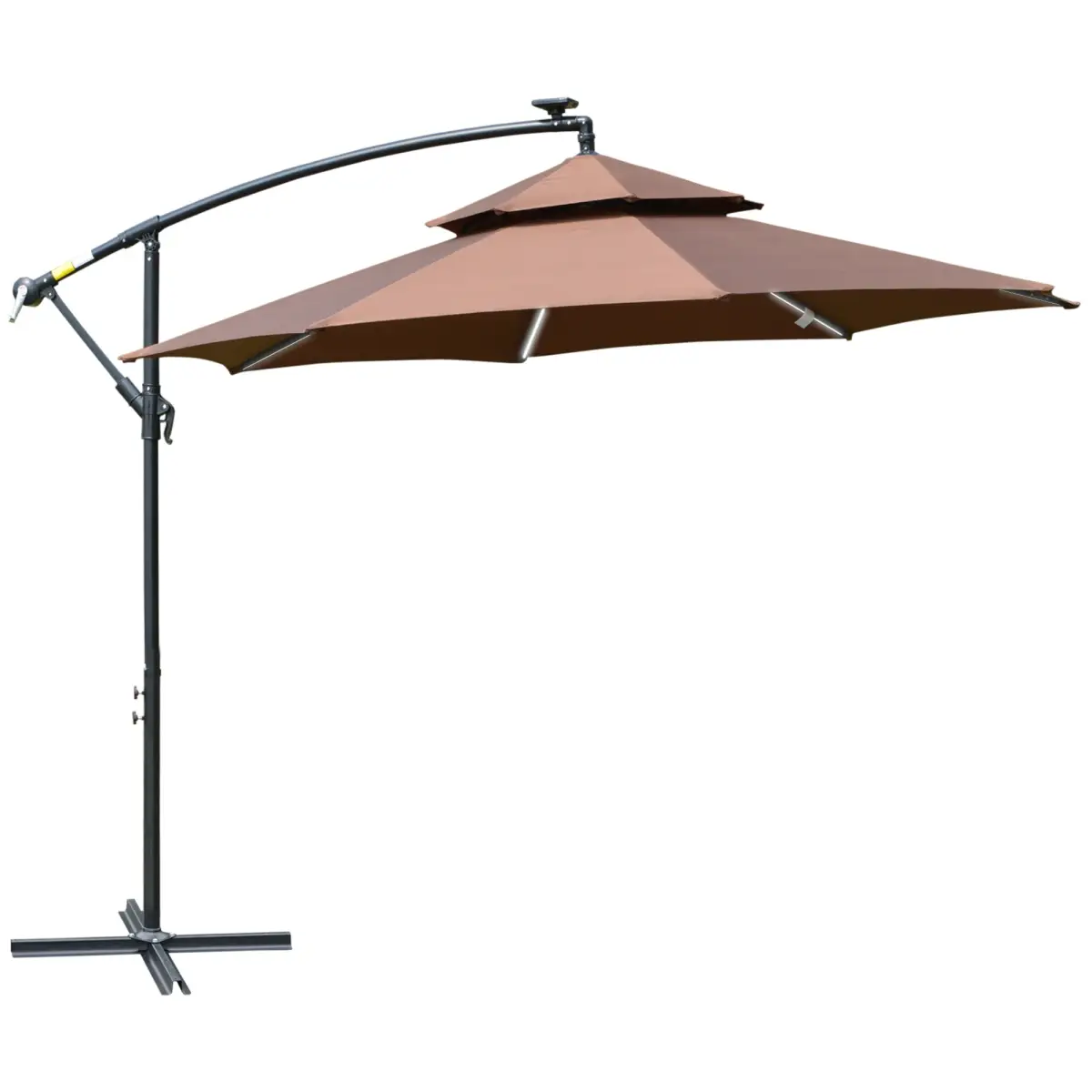 Outsunny 3m Cantilever Banana Parasol Double Roof, LED Solar lights, Crank, - Parasol
