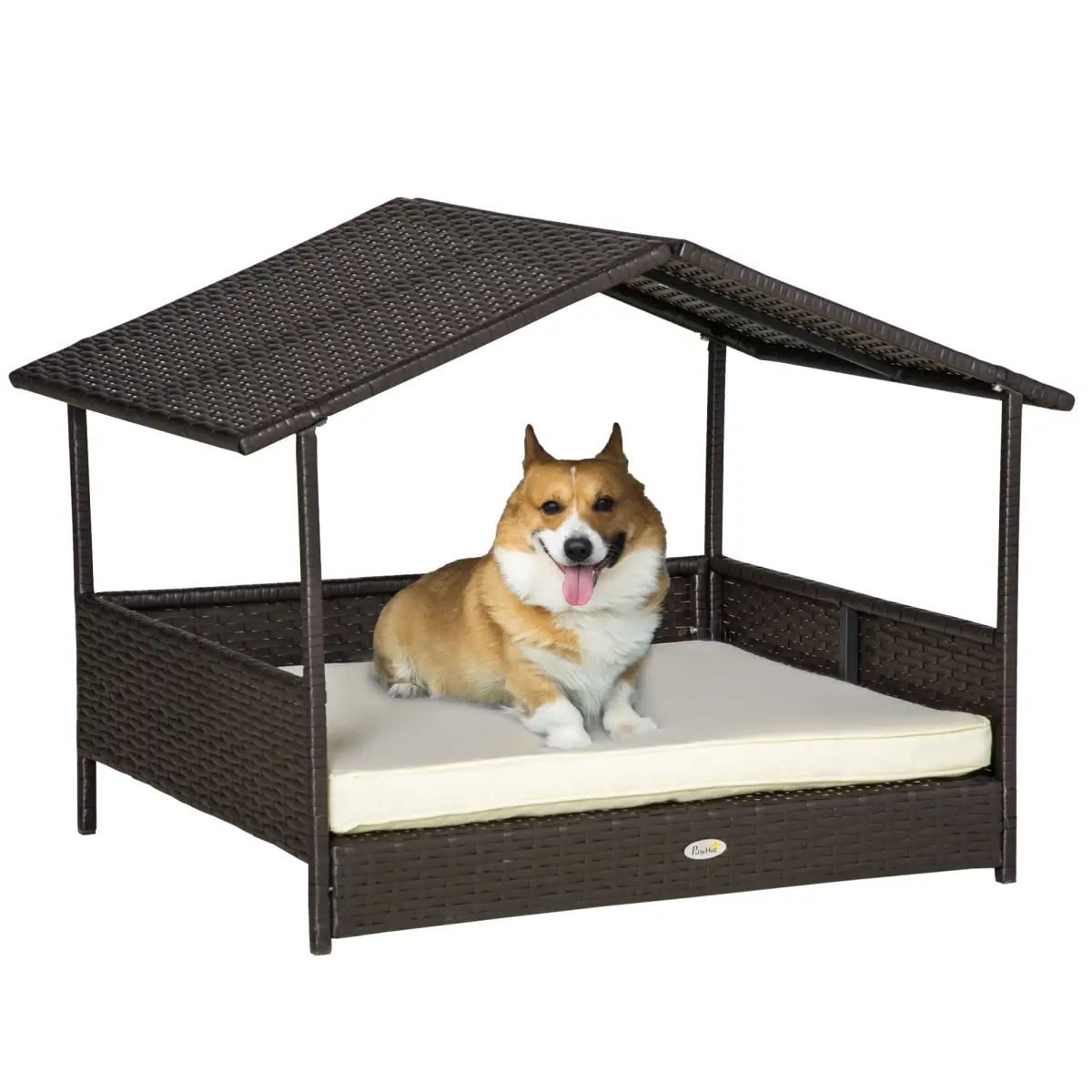 PawHut PawHut Wicker Dog House, Rattan Pet Bed with Soft Cushion, Cat Basket - Cream - Dog Beds
