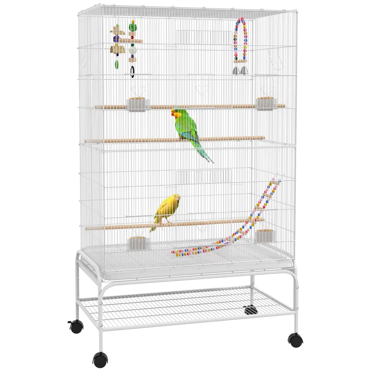 PawHut PawHut Bird Cage with Stand, Wheels, Toys, for Budgies, Finches, White - Bird Cage