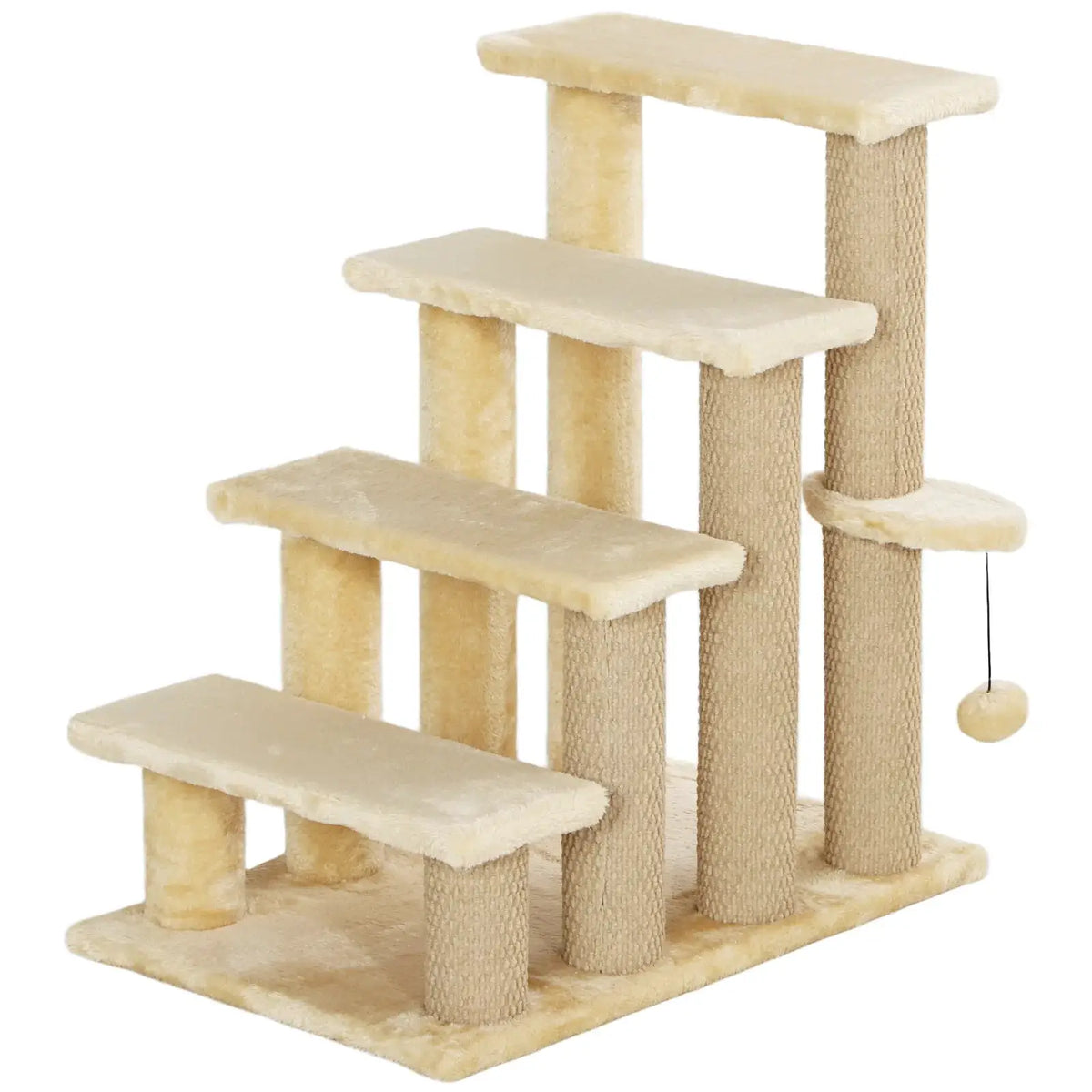 PawHut 4-step Pet Stairs with Scratching Posts, Platforms, Toy Ball, Beige - from PawHut
