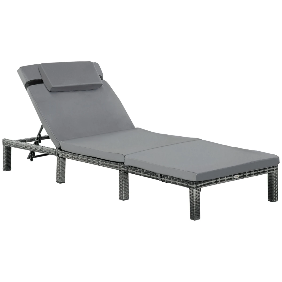 Premium PE Rattan Sun Lounger Outdoor Recliner With Five Position Backrest And Cushions Grey by Outsunny