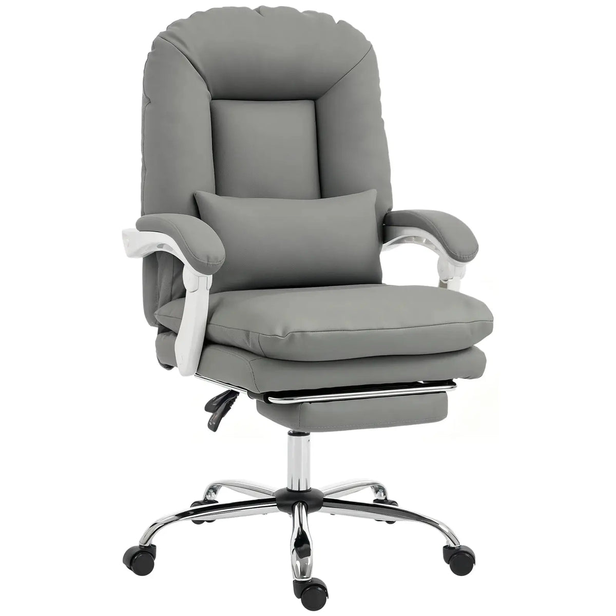 HOMCOM Ergonomic Executive Office Chair, Reclining Desk Chair with Lumbar Support, Footrest, Plush Thick Cushion, Grey - from HOMCOM
