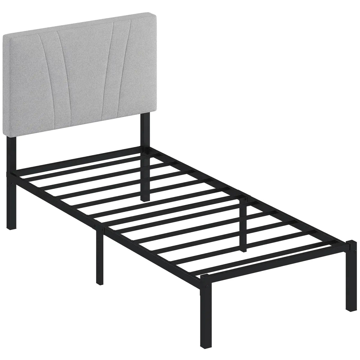 HOMCOM 3FT Single Bed Frame with Upholstered Headboard and Underbed Storage, Black and Light Grey - from HOMCOM