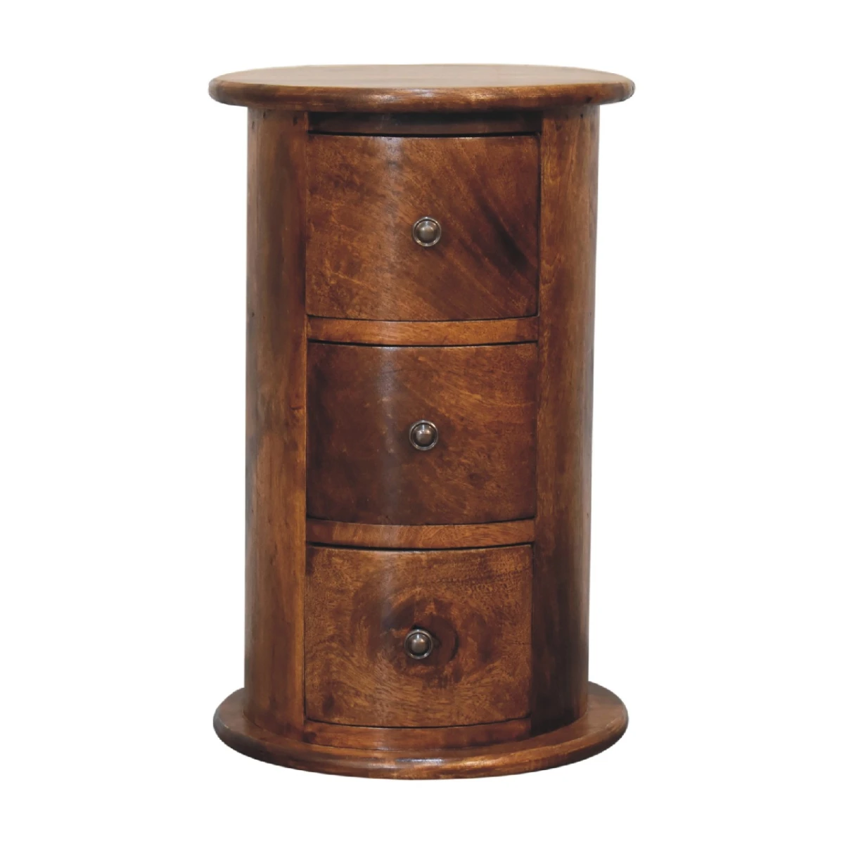 Artisan Furniture Drum Chest Mini Round Three Drawer Solid Mango Wood Chestnut Finish For Small Item Storage by Artisan Furniture