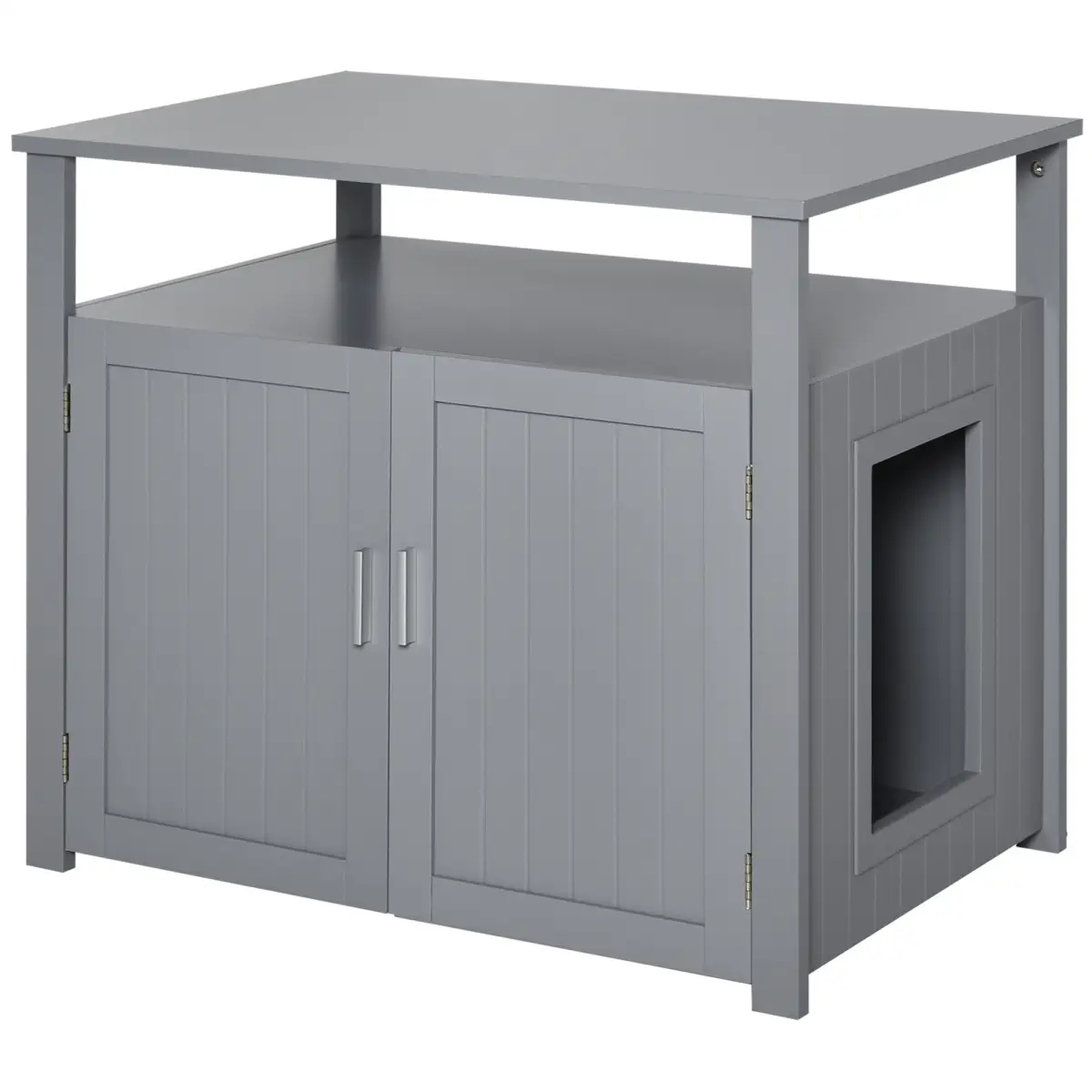 Wood Cat Litter Box Enclosure Furniture Adjustable Interior Wall Grey Pawhut - Cat Litter