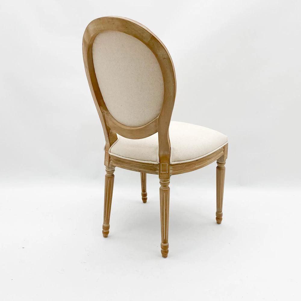 MSL 94CM CREAM LINEN FABRIC LOUIS ARMCHAIR - Uncategorized Fabric Dining Chairs