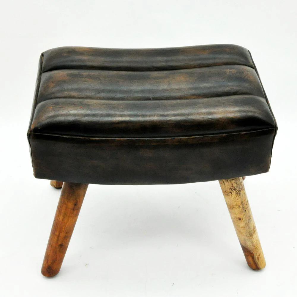 49cm Black Leather Footstool by MSL