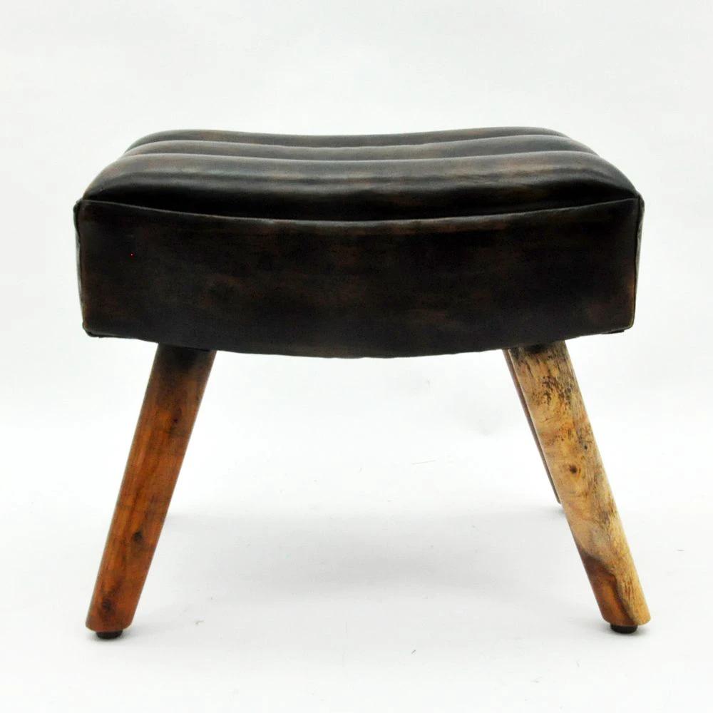 49cm Black Leather Footstool by MSL