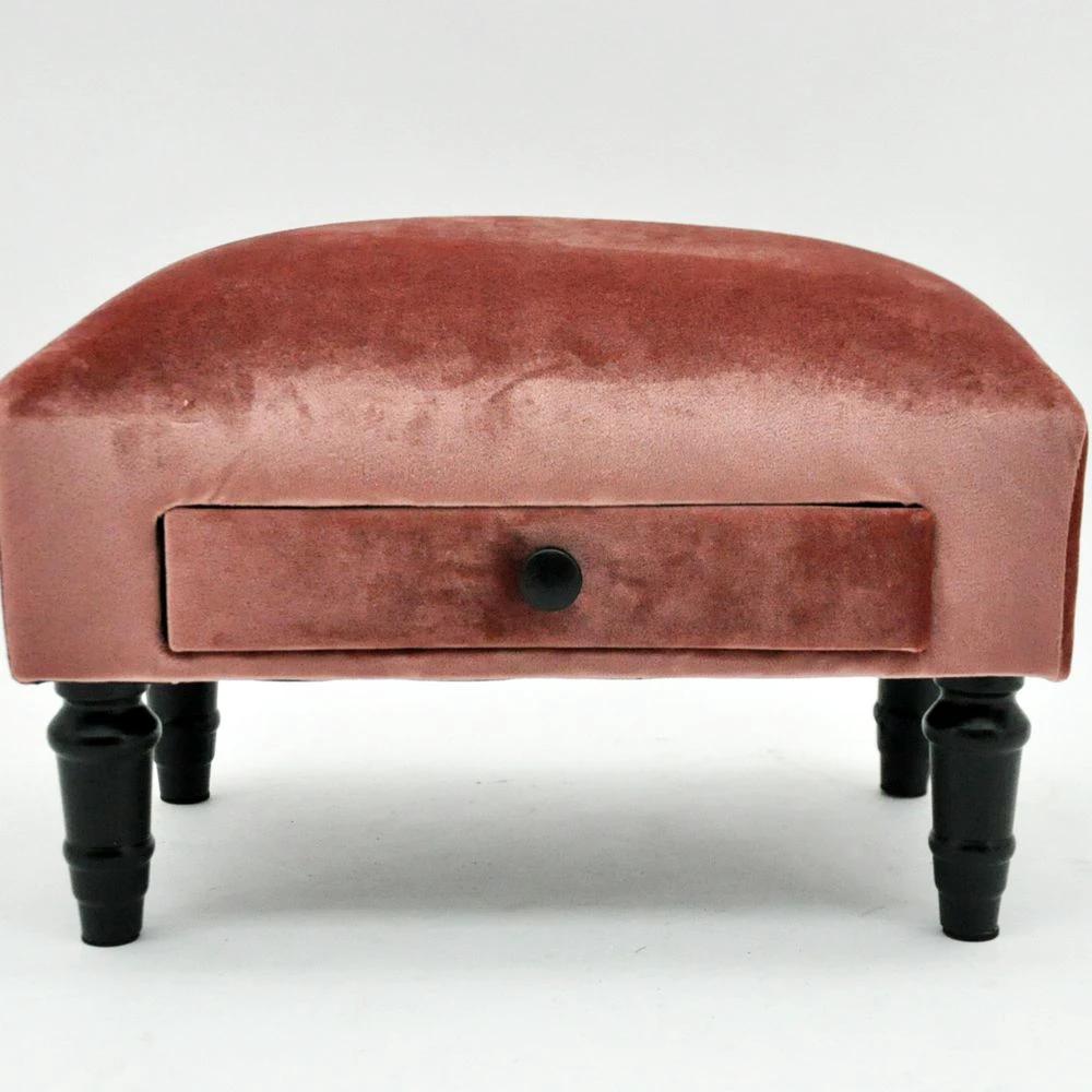 Pink velvet footstool with drawer by MSL