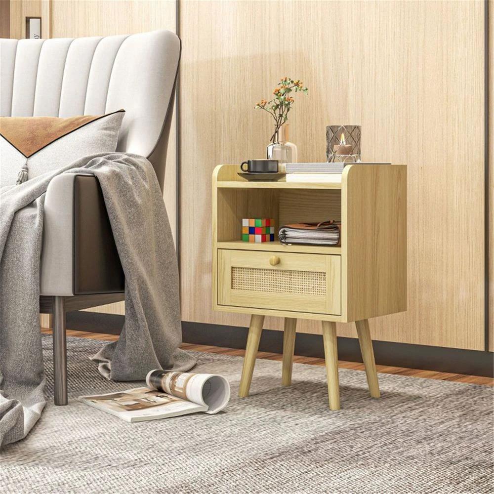 x2 Bedside Tables Particleboard Natural Wood Finish 40W x 30D x 60Hcm New by N/A