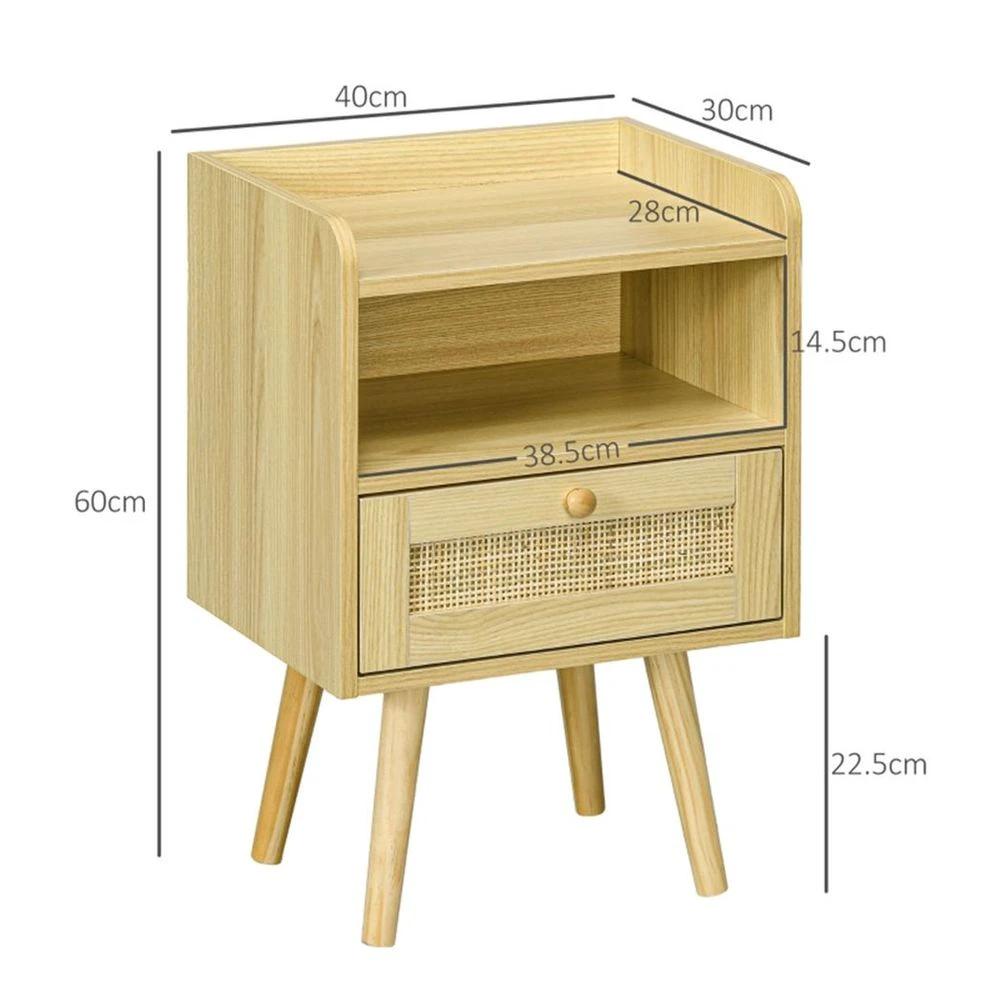 x2 Bedside Tables Particleboard Natural Wood Finish 40W x 30D x 60Hcm New by N/A