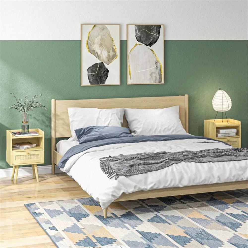 x2 Bedside Tables Particleboard Natural Wood Finish 40W x 30D x 60Hcm New by N/A