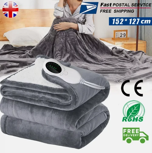 Electric Heated Throw Over Blanket Digital Control Large Warm Fleece Washable UK by N/A