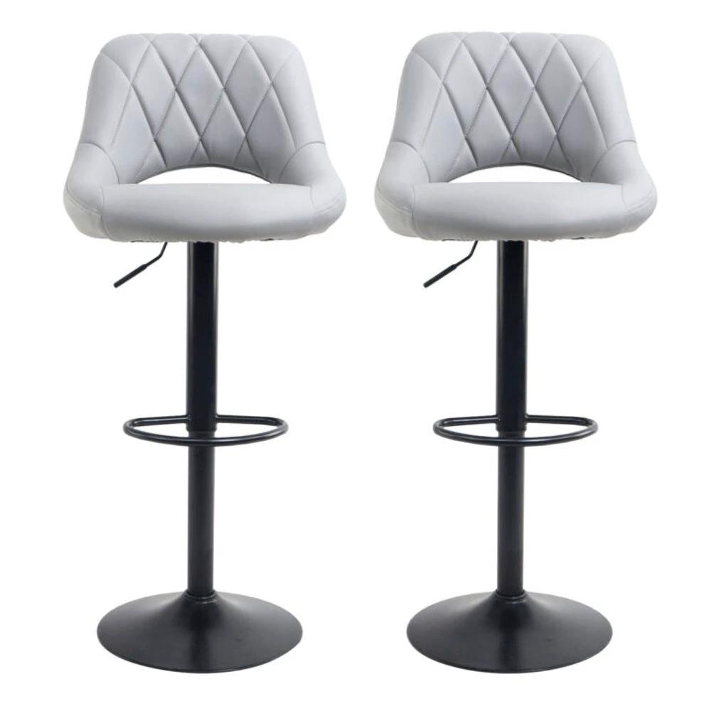Neo Set Of Two Grey Leg Faux Leather Barstool with Matt Black Leg by Neo