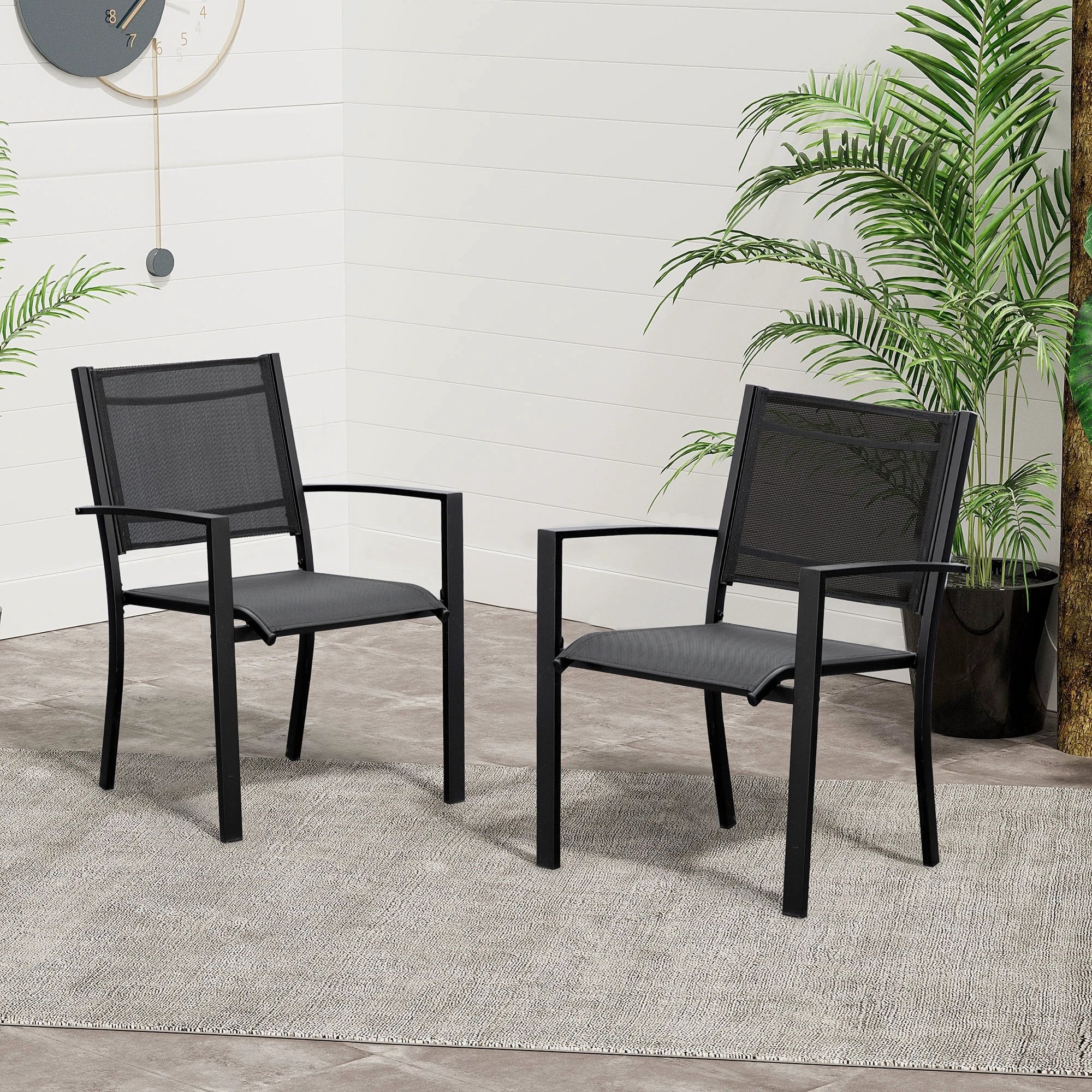 Outsunny Outsunny 2 PCs Patio Dining Chair Outdoor Mesh Seat Bistro Chair Black - Bistro Sets