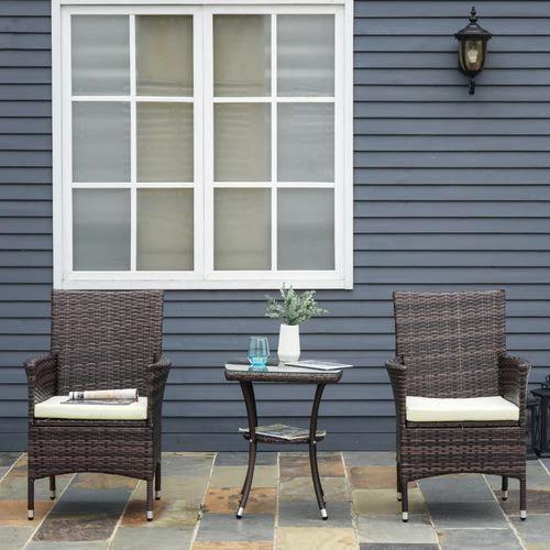 Outsunny 3 Pcs Rattan Bistro Set: 1 x Table, 2 x Chairs - Uncategorized Bistro Sets