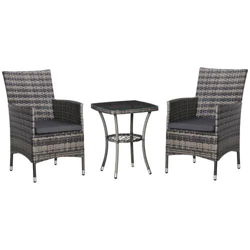 2 Seater GardenRattan Furniture Bistro Set Table Set Conservatory, Light Grey by Outsunny