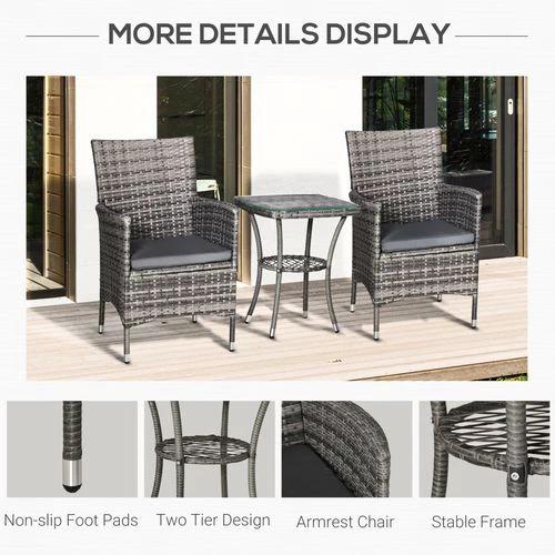 2 Seater GardenRattan Furniture Bistro Set Table Set Conservatory, Light Grey by Outsunny