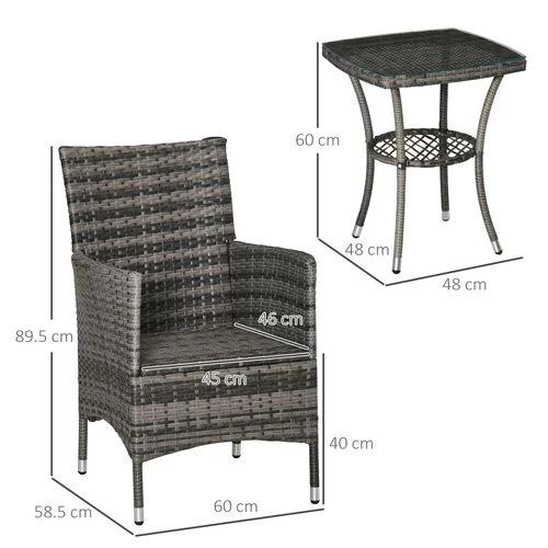 2 Seater GardenRattan Furniture Bistro Set Table Set Conservatory, Light Grey by Outsunny