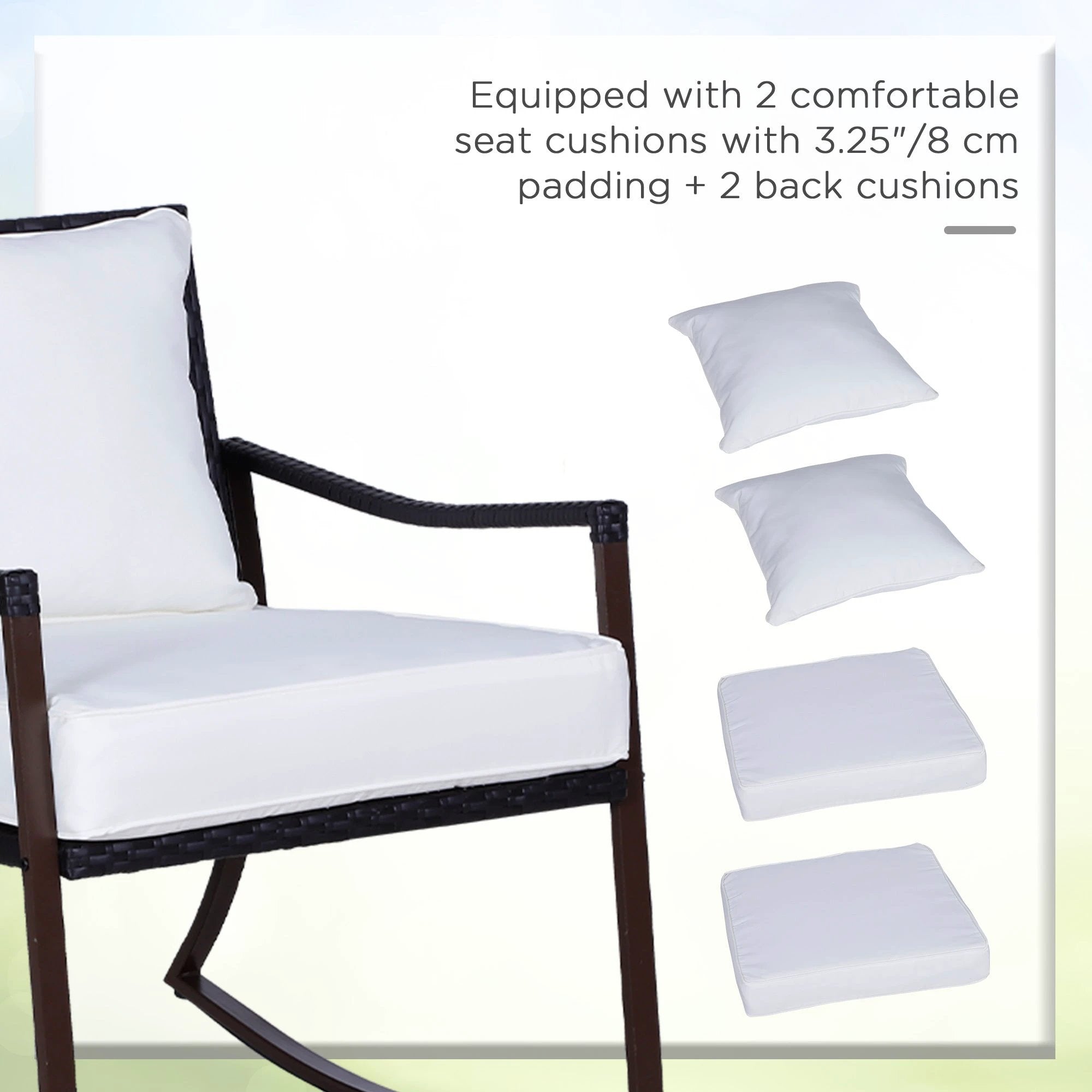 3 PCS Rocking Chair Bistro Set-Brown/Cream White by Outsunny