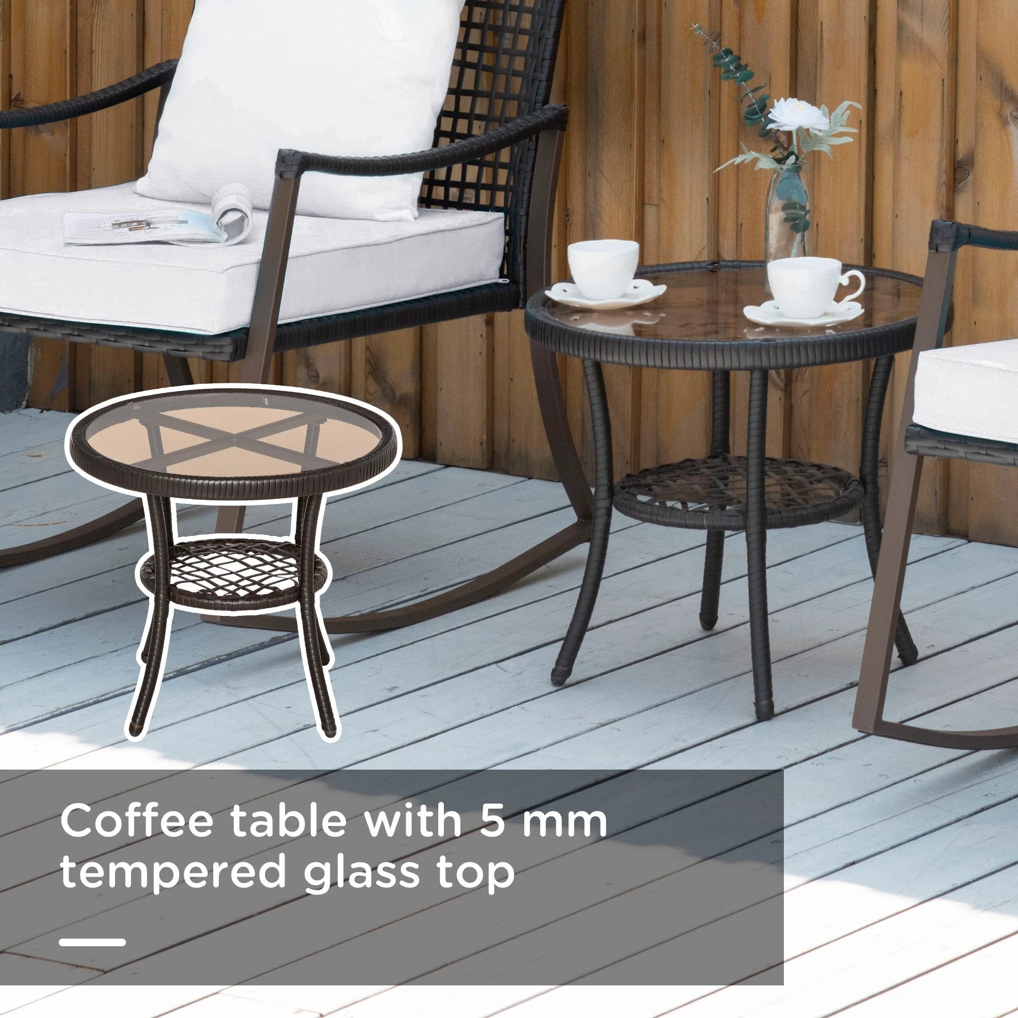3 PCS Rocking Chair Bistro Set-Brown/Cream White by Outsunny