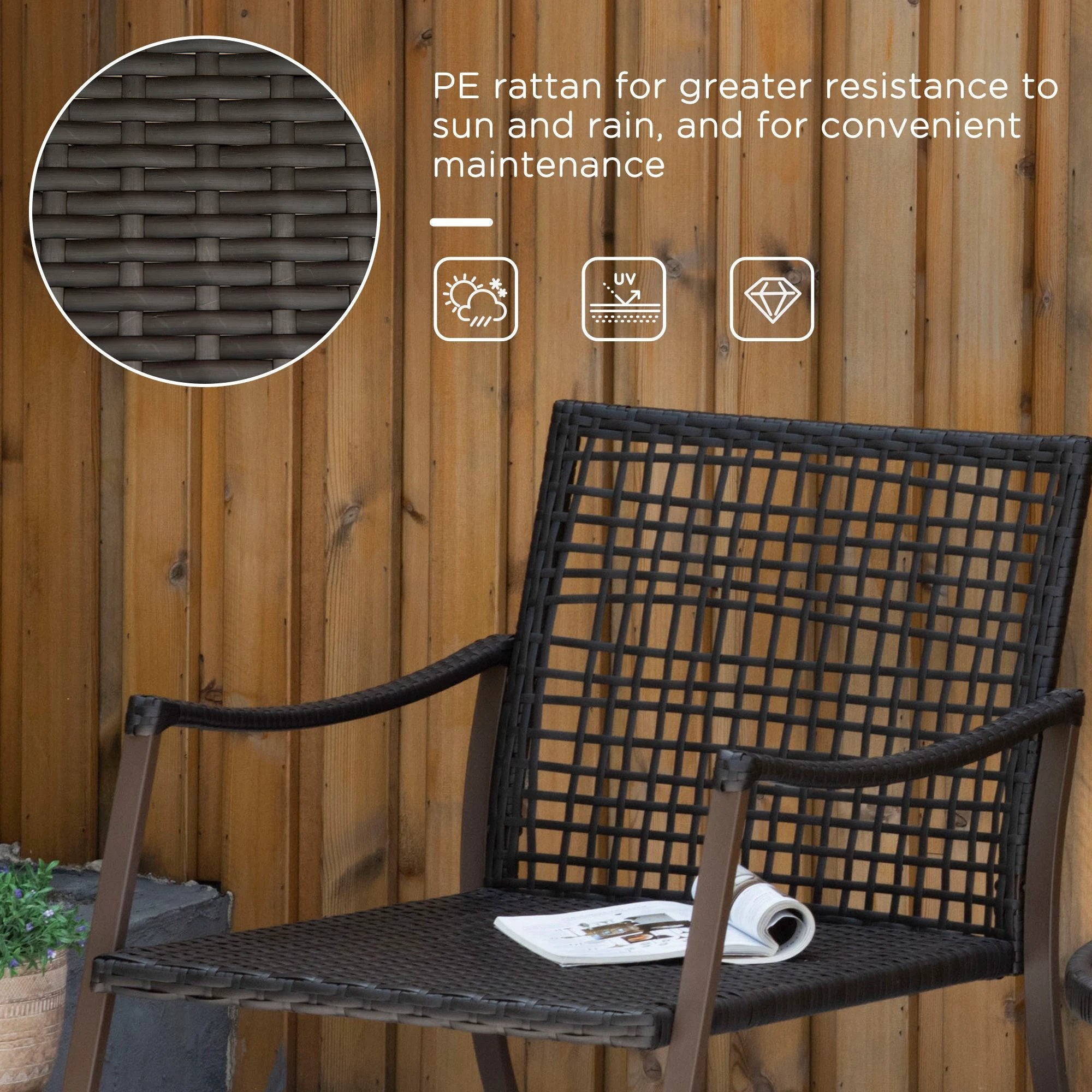 3 PCS Rocking Chair Bistro Set-Brown/Cream White by Outsunny