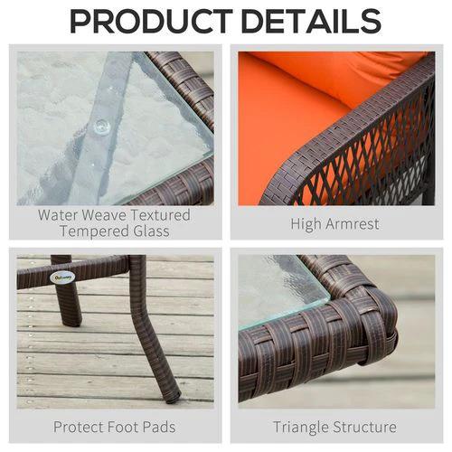 Outsunny 3 Pieces Patio Rattan Bistro Set with Tempered Glass Table Orange - Bistro Sets