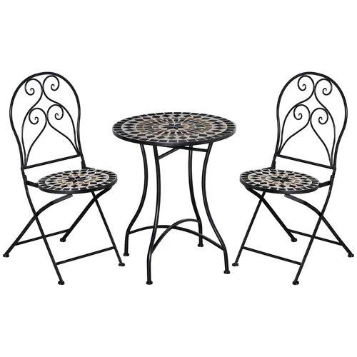 3PC Garden Bistro Set with Mosaic Tile Top and Seats, Metal Frame by Outsunny