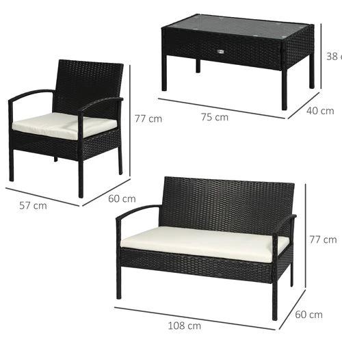 Outsunny 4-Seater Rattan Garden Furniture Set Black Cream Outdoor Patio Bistro - Bistro Sets