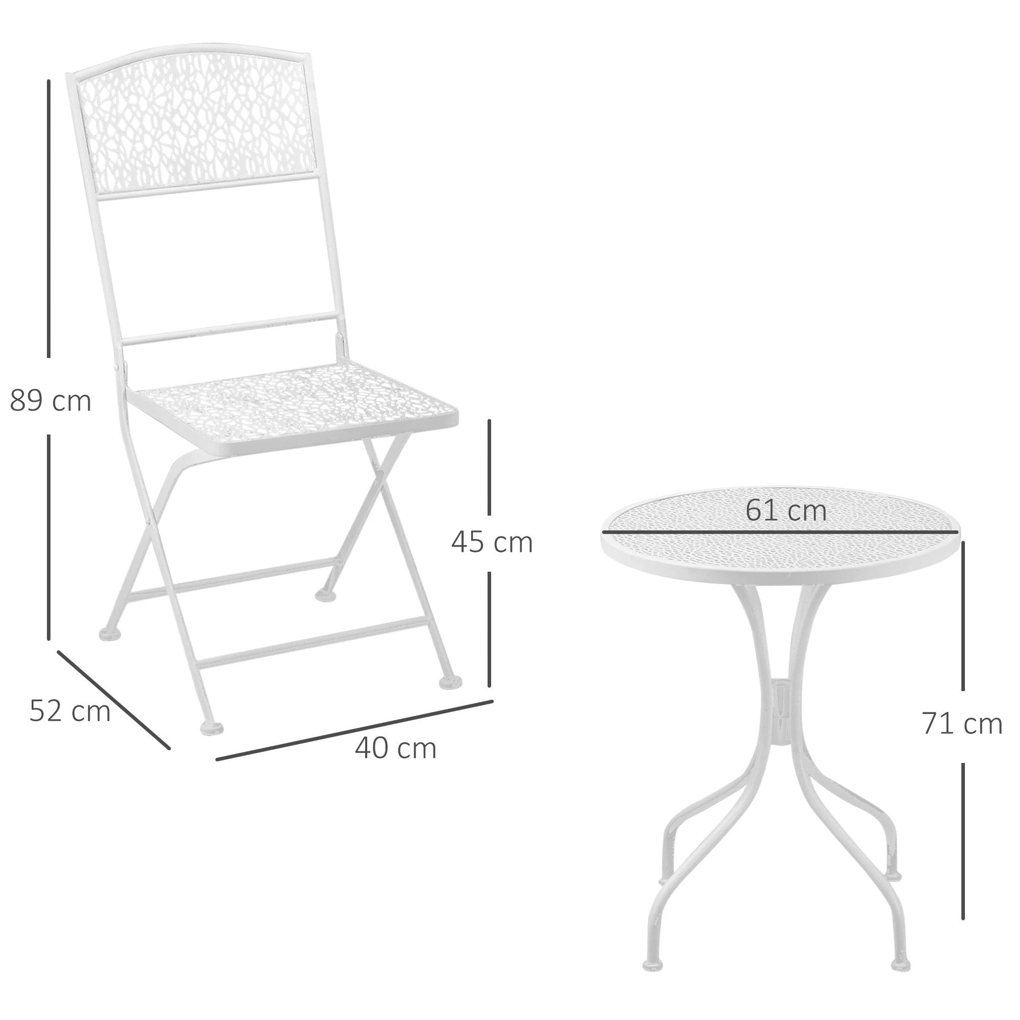 Outsunny Garden Bistro Set for 2 with Folding Chairs and Round Table, White - Bistro Sets