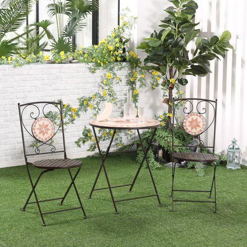 Outsunny 3-Piece Outdoor Bistro Set w/ Mosaic Round Table and 2 Armless Chairs by Outsunny