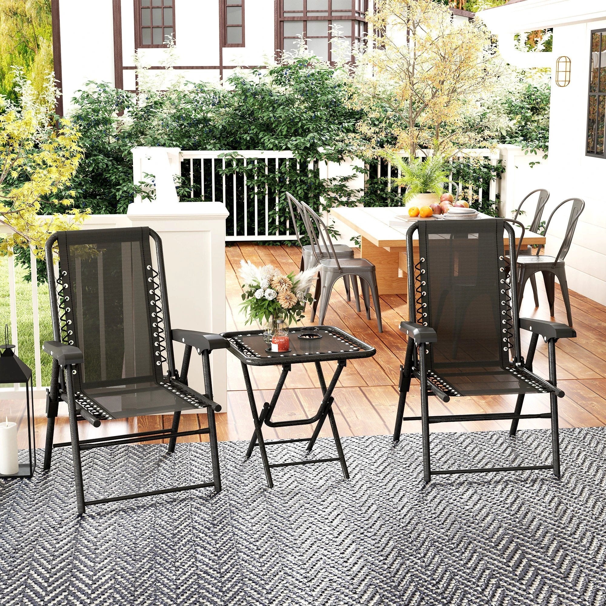 Outsunny 3 Pieces Folding Garden Bistro Set with Cup Holders, Black by Outsunny