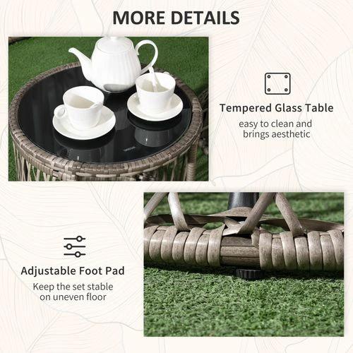 Outsunny Outsunny 3 Pieces Outdoor Rattan Bistro Set with 360° Swivel Chair and Cushions - Bistro Sets
