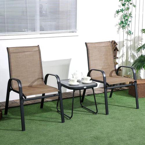 Outsunny Outsunny 3PCs Bistro Set w/ Breathable Mesh Fabric & PSC Board Top Table, Brown - Bistro Sets