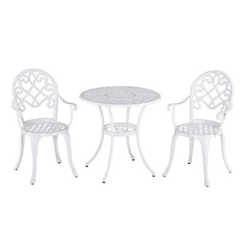 Outsunny Outsunny 3PCs Garden Bistro Set Cast Aluminium Round Table with 2 Chairs White - Bistro Sets