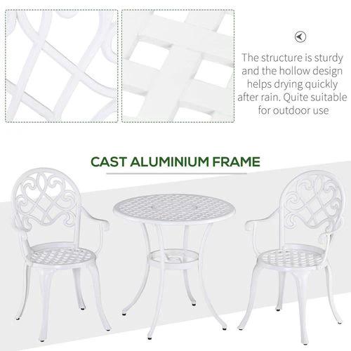 Outsunny 3PCs Garden Bistro Set Cast Aluminium Round Table with 2 Chairs White by Outsunny