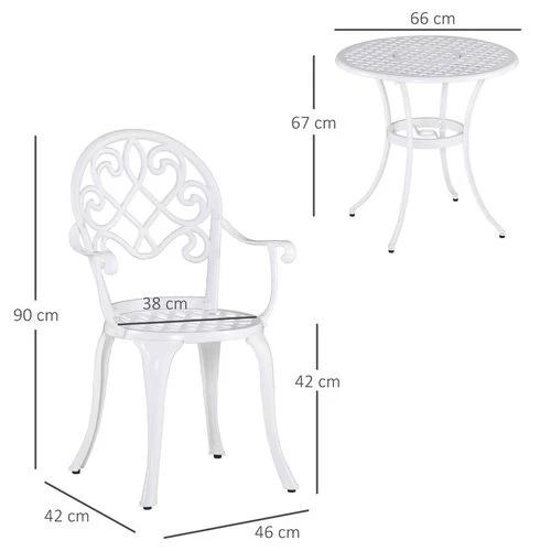 Outsunny 3PCs Garden Bistro Set Cast Aluminium Round Table with 2 Chairs White by Outsunny