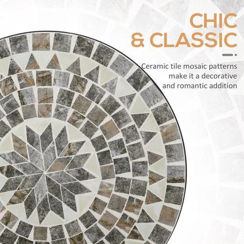 Outsunny Mosaic Side Table Bistro Coffee Table for Garden Patio Balcony Grey by Outsunny