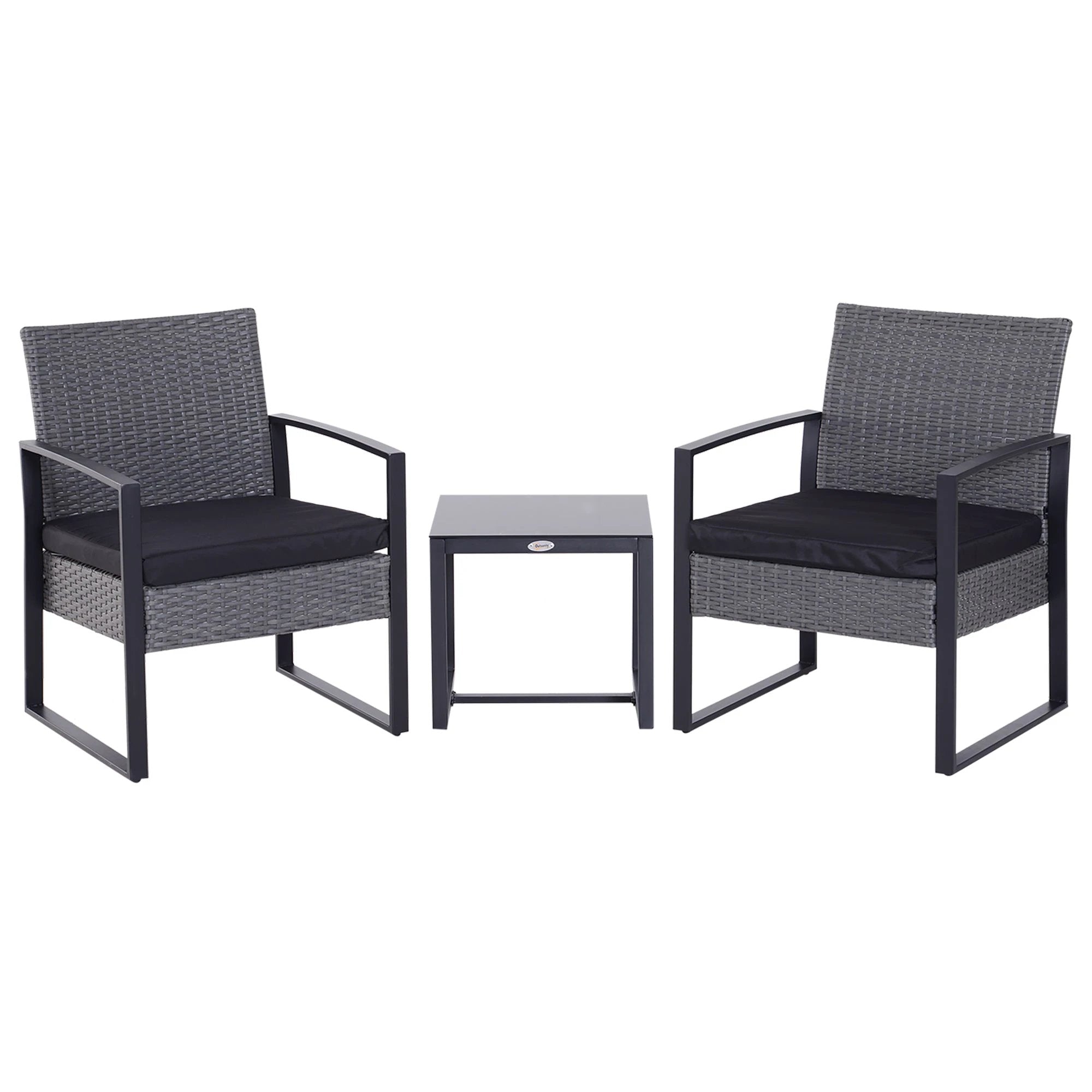 Outsunny 3 Pieces Rattan Dining Set Patio Bistro Table Chair Conversation Set - Uncategorized Bistro Sets
