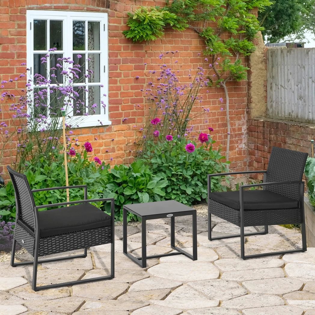 Outsunny 3 Pieces Rattan Dining Set Patio Bistro Table Chair Conversation Set - Uncategorized Bistro Sets