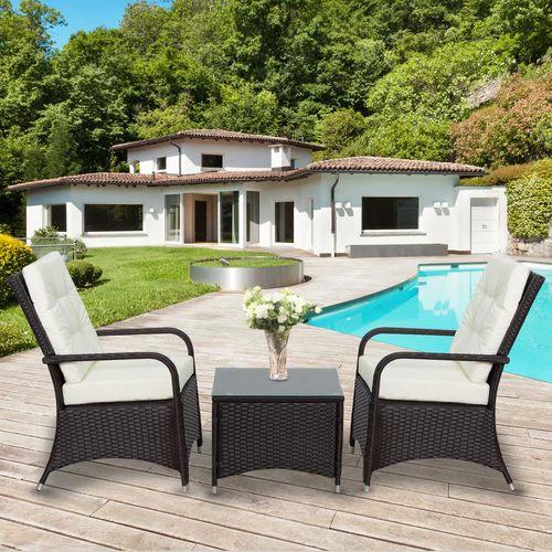 Outsunny Rattan Garden Furniture 3 PCs Sofa Chair Table Bistro Set Wicker Weave - Uncategorized Bistro Sets