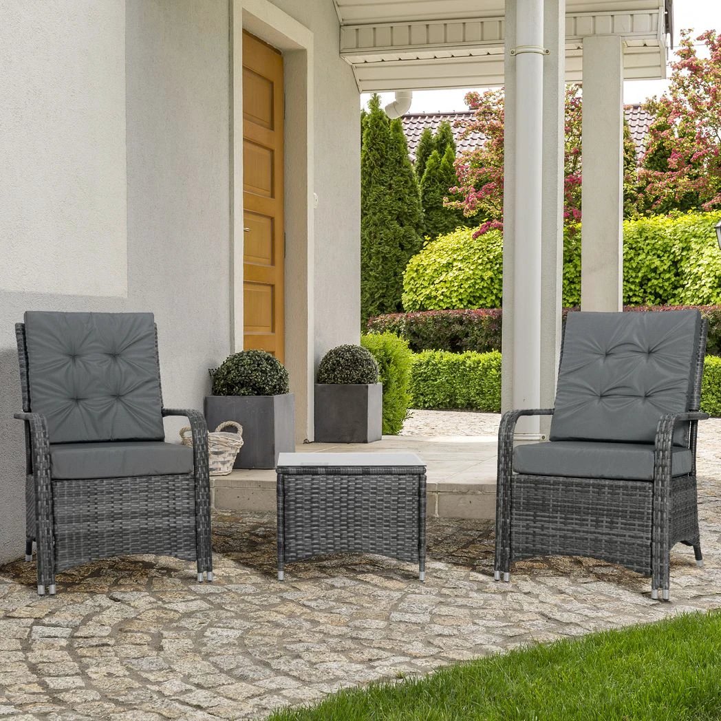 Rattan Garden Furniture 3 PCs Sofa Chair Table Bistro Set Wicker Weave by Outsunny