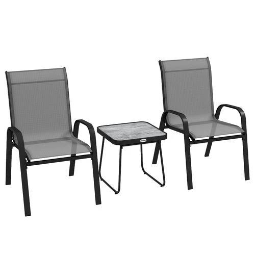 Outsunny Outsunny 3PCs Bistro Set with Breathable Mesh Fabric Stackable Chairs Light Grey - Bistro Sets